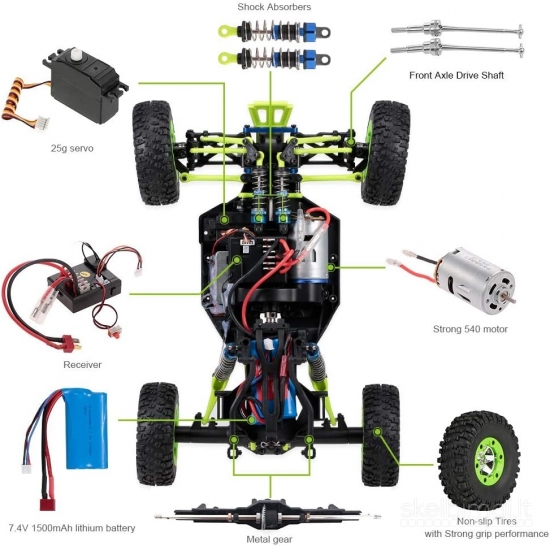 Naujas WLToys 12427 RC Džipas bagis 1/12 4WD 50km/h 2x baterijos