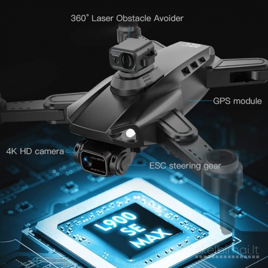 Naujas L900 Pro Max Dronas GPS 2x Kameros 2x Baterijos