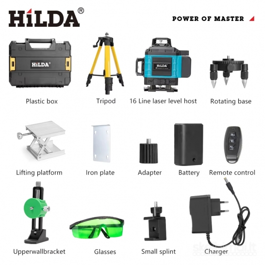 Naujas Hilda Lazerinis Nivelyras 4d 16 Linijų + trikojis