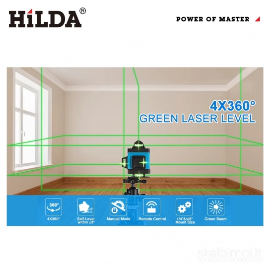 Naujas Hilda Lazerinis Nivelyras 4d 16 Linijų + trikojis