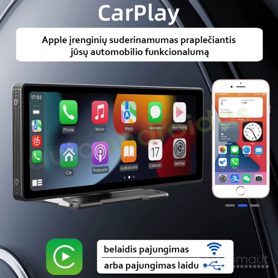 CARPLAY / ANDROID AUTO / MIRROR LINK Universali 10" colių ekranu