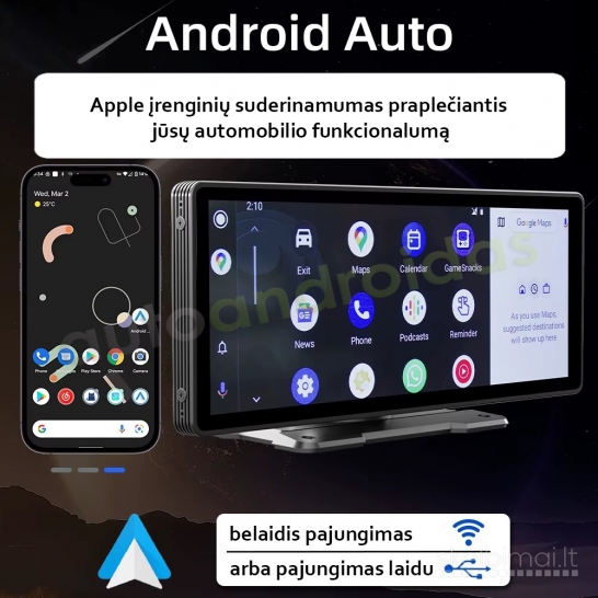CARPLAY / ANDROID AUTO / MIRROR LINK Universali 10" colių ekranu