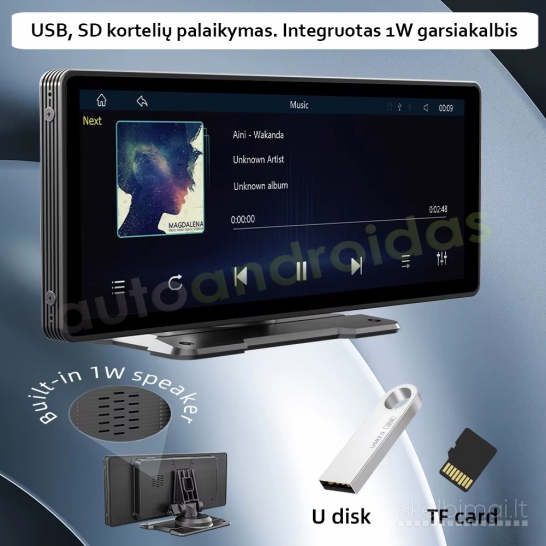 CARPLAY / ANDROID AUTO / MIRROR LINK Universali 10" colių ekranu