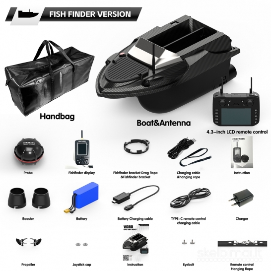 Naujas FlyTec V080 Masalo pašaro jauko gabenimo laivelis su GPS 180