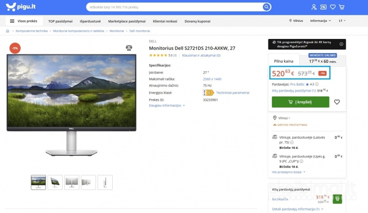 Dell S2721d 27" Ips Monitorius Hdmi / Displayport