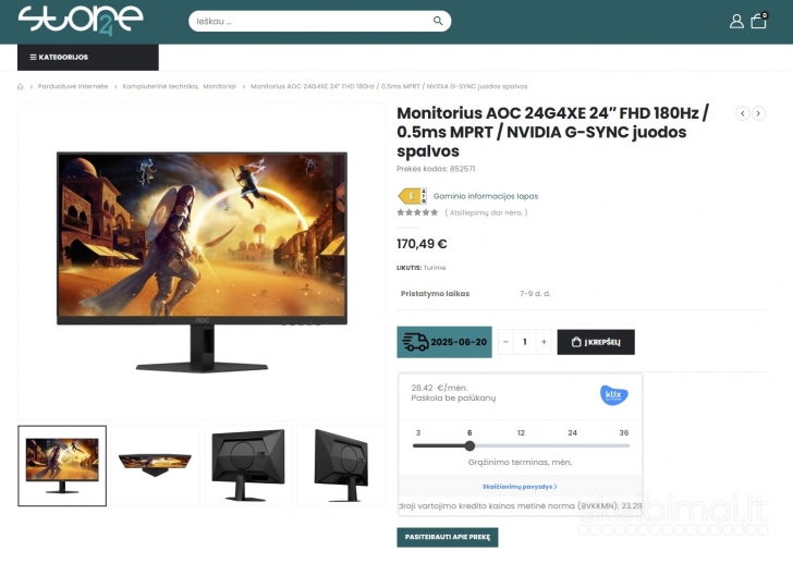 AOC 24G4XE 23.8" IPS 180Hz 0.5ms Monitorius HDMI / DisplayPort