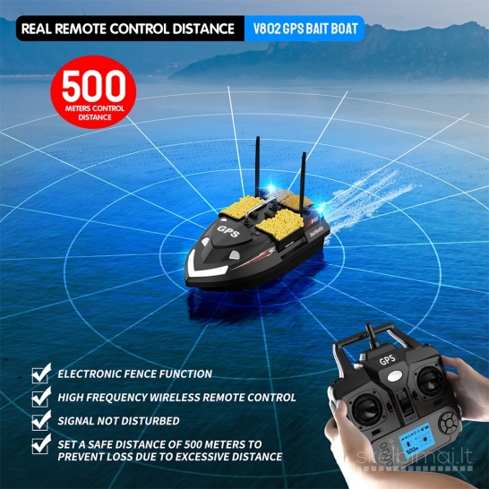 Naujas Flytec V802 pašaro jauko gabenimo laivelis su GPS 