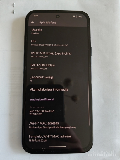 Naujas Google Pixel 8a 128gb su 2 metų garantija