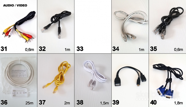 Viskas po 2€_scart aux tulpės svideo usb hdmi utp
