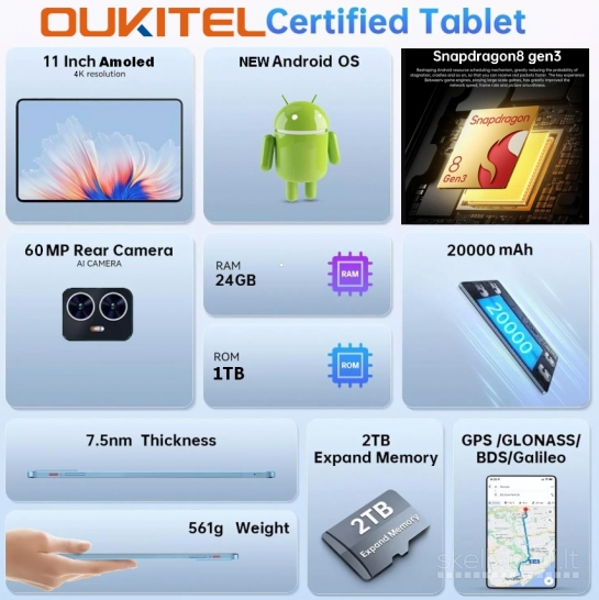 NAUJAS! OUKITEL TAB PC 4K UHD 11.0"COLIŲ+5G+2SIM+IPTVI