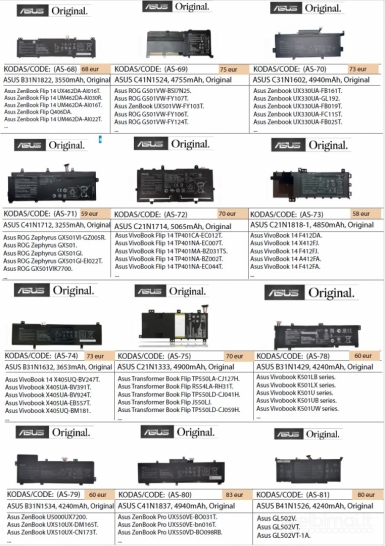 ASUS nešiojamų kompiuterių  baterijos GERIAUSIA KAINA, remontas