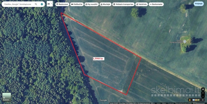 Parduodamas labai geroje vietoje 1,5900 ha žemės sklypas