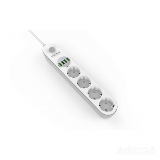 Prailgintuvas su USB jungtimis ir jungikliu – 2 m | 4 lizdai + 4 USB | KD4030