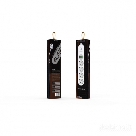 Prailgintuvas su USB jungtimis ir jungikliu – 2 m | 4 lizdai + 4 USB | KD4030