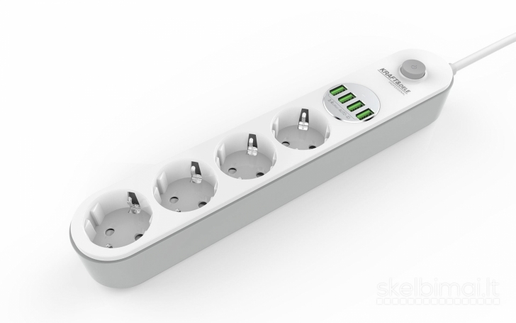 Prailgintuvas su USB jungtimis ir jungikliu – 2 m | 4 lizdai + 4 USB | KD4030
