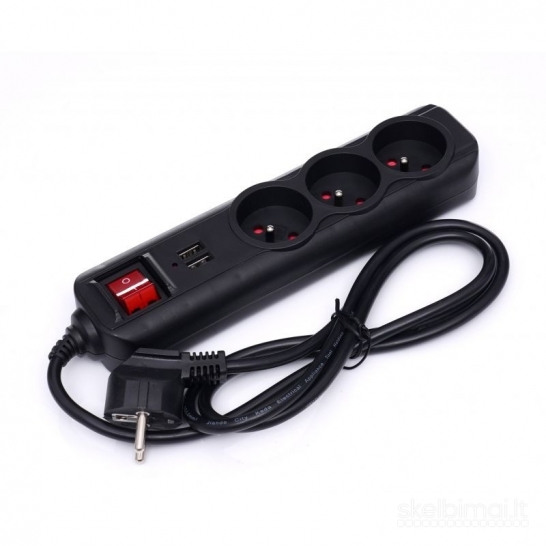 Prailgintuvas su USB 1,5 m, 3 lizdai KD4031