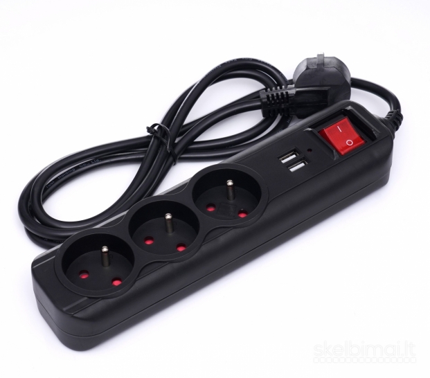 Prailgintuvas su USB 1,5 m, 3 lizdai KD4031