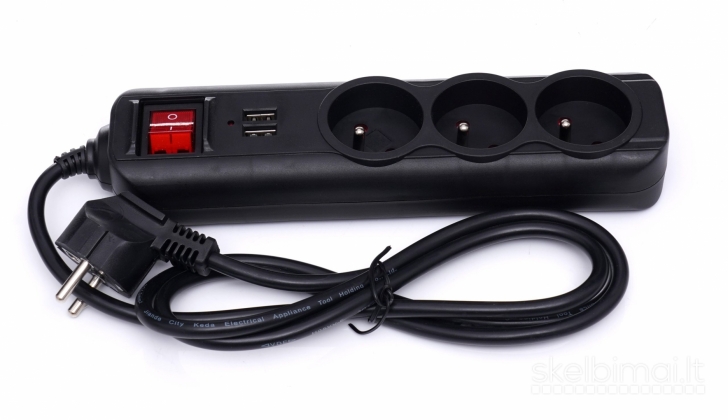 Prailgintuvas su USB 1,5 m, 3 lizdai KD4031
