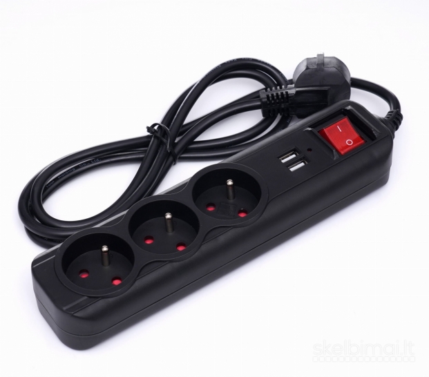 Prailgintuvas su USB 1,5 m, 3 lizdai KD4031