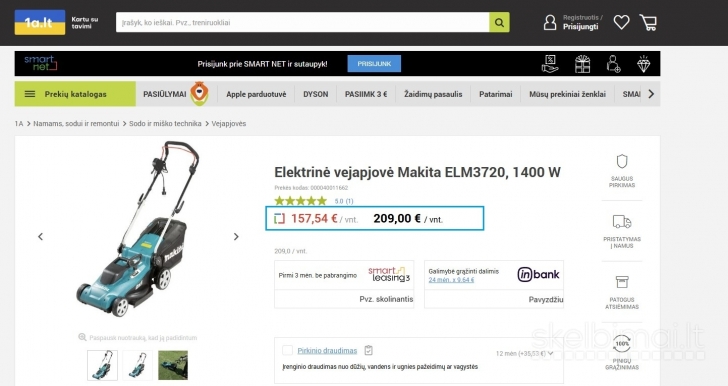 Makita ELM3720 Elektrinė vejapjovė 1400W 37CM - su trūkumų