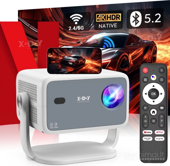 NAUJAS! 4K TV-PROJEKTORIUS+VIRŠ 2000 GOOGLE TV KANALŲ NEMOKAMAI!
