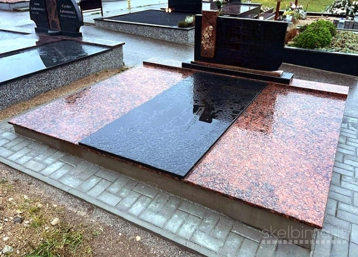 Paminklai nuo 50 € - Granito plokščių uždengimas su paminklu nuo 390 €