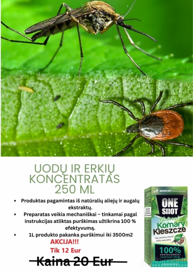 Natūrali priemonė nuo uodų ir erkių - 250ml (koncentratas)