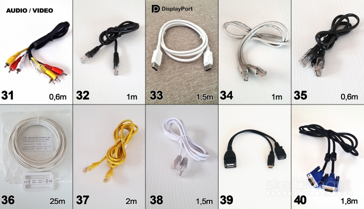 Viskas po 2€_scart aux tulpės svideo usb hdmi utp