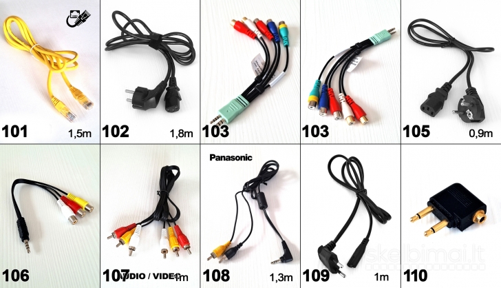 Viskas po 2€_scart aux tulpės svideo usb hdmi utp