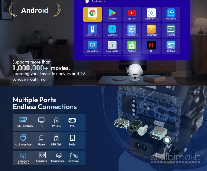 4K TV-PROJEKTORIUS+VIRŠ 2000 GOOGLE TV KANALŲ NEMOKAMAI!