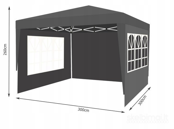 Sulankstomas sodo paviljonas-palapinė 3x3m pilkas
