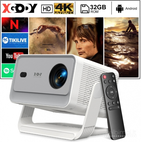 XGODY  A6 PRO 4K TV-PROJEKTORIUS+VIRŠ 2000 GOOGLE TV KANALŲ NEMOKAMAI!