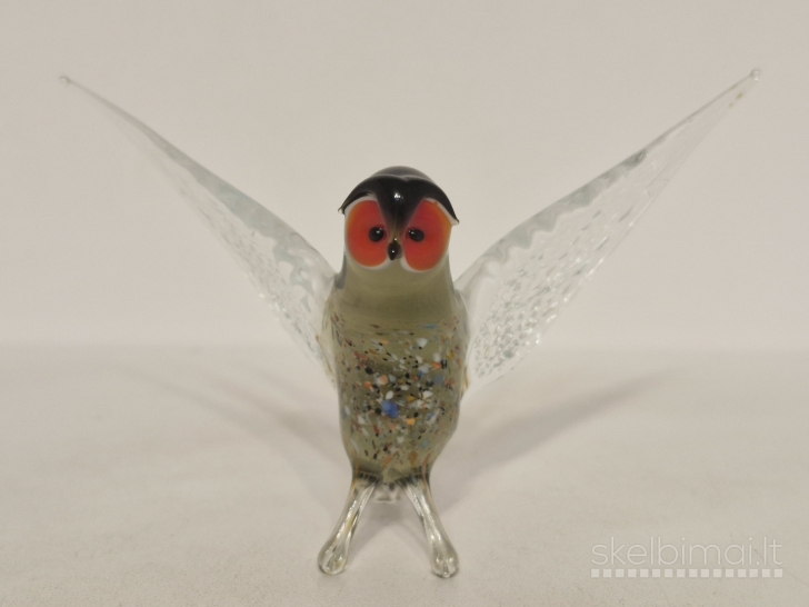 Stiklinė paukščio figūrelė, Murano stiliaus, 9cm.