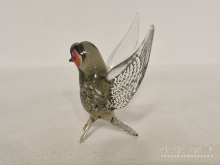 Stiklinė paukščio figūrelė, Murano stiliaus, 9cm.
