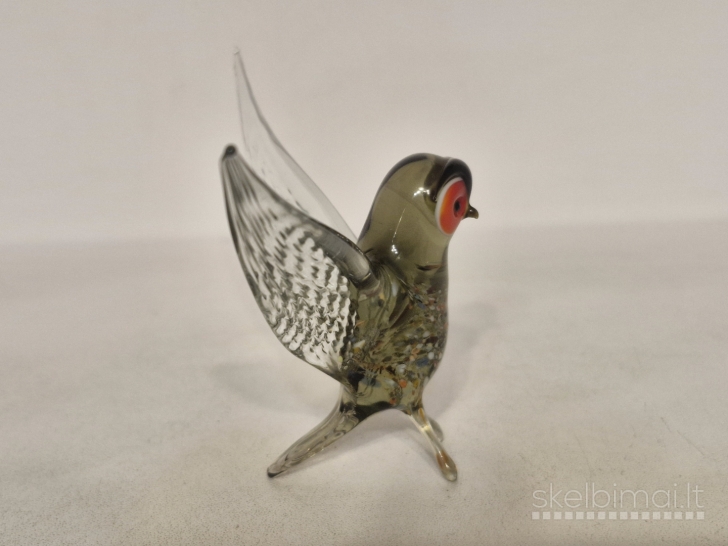 Stiklinė paukščio figūrelė, Murano stiliaus, 9cm.