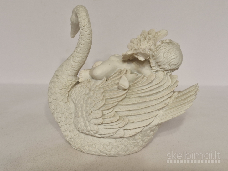 Dekoratyvinė dežutė - skulptūrelė gulbė su miegančiu angelu, 13cm.