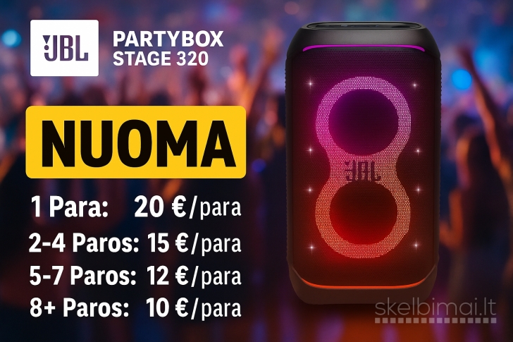 Pigiausia JBL PartyBox Stage 320 nuoma su AI Sound Boost 