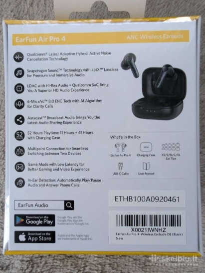 Naujos Earfun Air Pro 4 wireless earbuds 