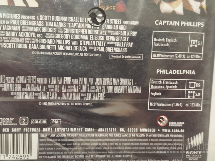 2 in 1 DVD filmai Captain Phillips ir Philadelphia vaid. Tom Hanks