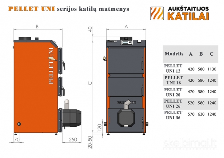 Granuliniai kombinuoti katilai Pellet Uni 5 kl.