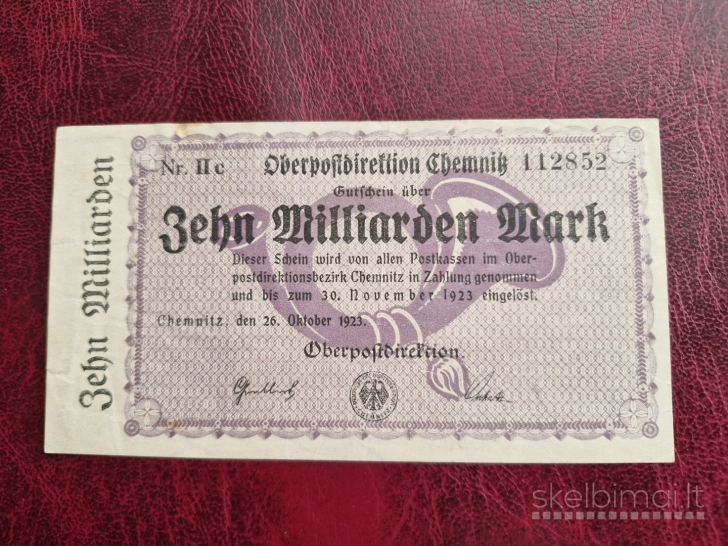 10 Milliarden Mark 1923 Chemnitz Notgeld Vokietija