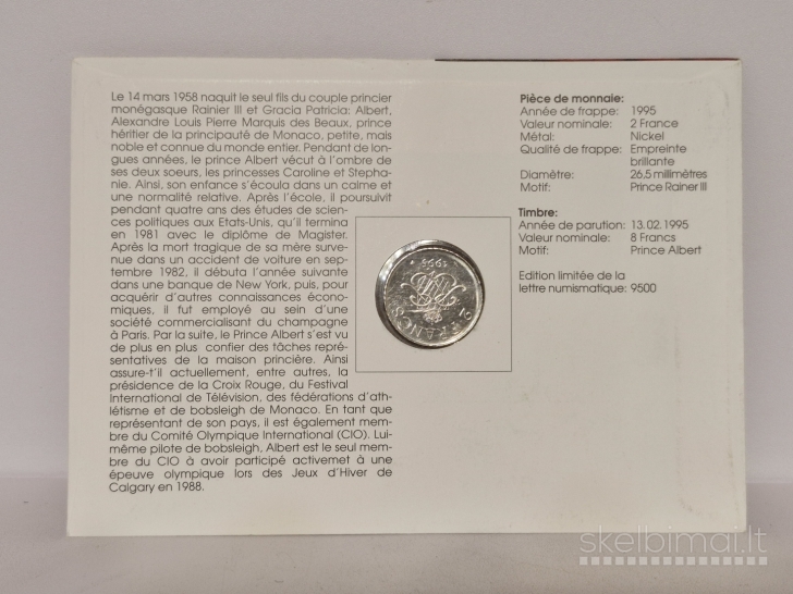Monakas 2 frankai, 1995 KM# 166 Numizmatiniam vok