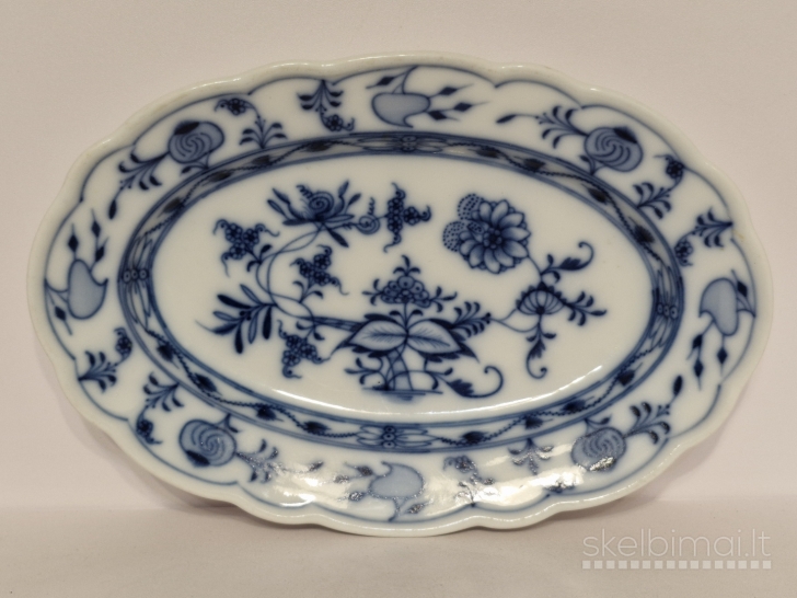 Meissen stiliaus porcelianinis ovalus padėklas "Zwiebelmuster" (25cm.)