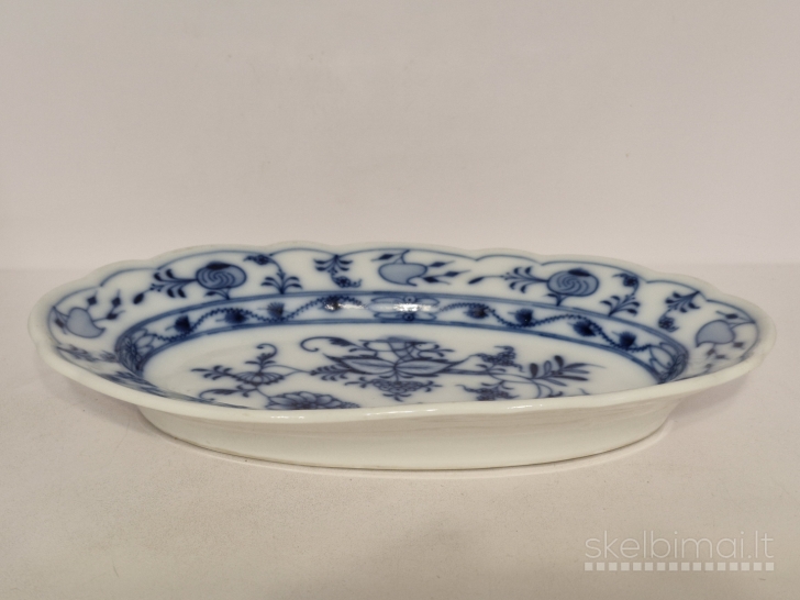 Meissen stiliaus porcelianinis ovalus padėklas "Zwiebelmuster" (25cm.)