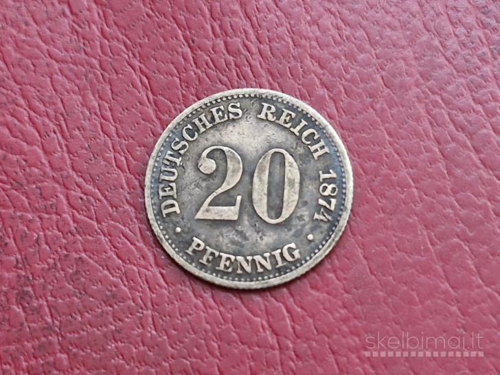 Vokietija 20 pfenigų, 1874G? KM# 5 AG 0.900