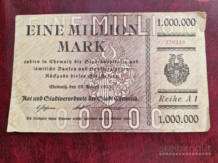 1 Million Mark 1923.08 Chemnitz Notgeld Vokietija