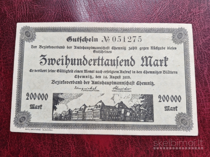 200,000 Mark 1923.07.24 Chemnitz Notgeld Vokietija