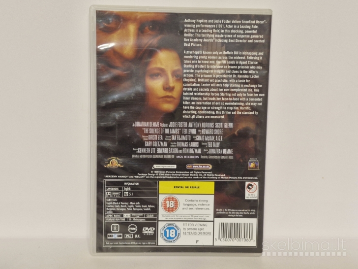 DVD filmas the Silence of the lambs vaid. Anthony Hopkins