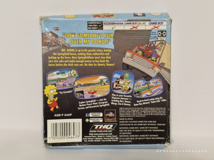 Žaidimas The Simpsons Road Rage GameBoy Advance