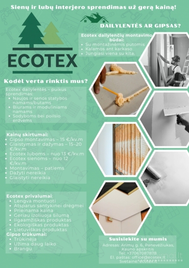 Ekodailylentės luboms ir sienoms